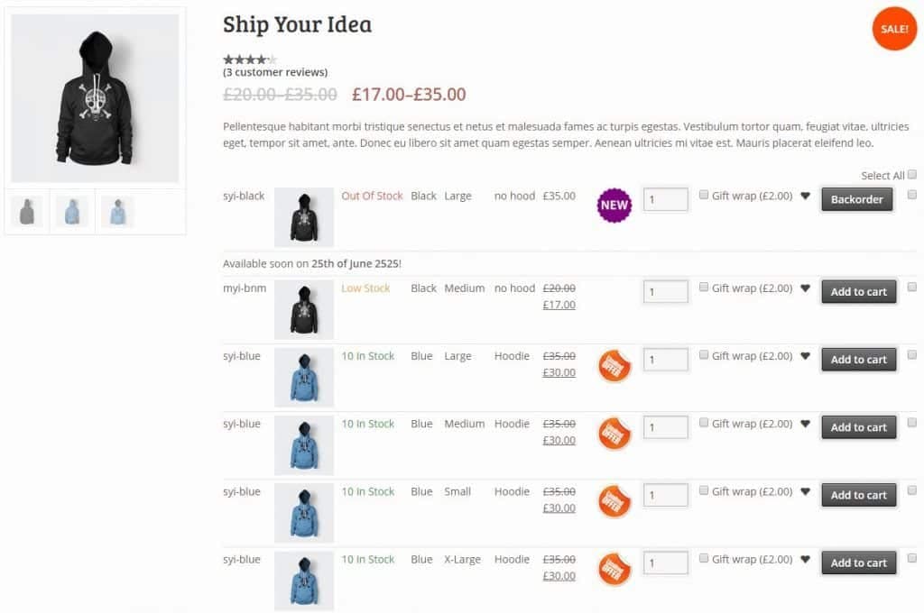 Woocommerce Variations To Table - Grid