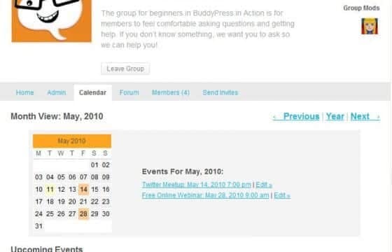 WPMU DEV BuddyPress Group Calendar