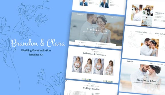Brandon & Clara - Wedding Event Invitation Elementor Template Kit