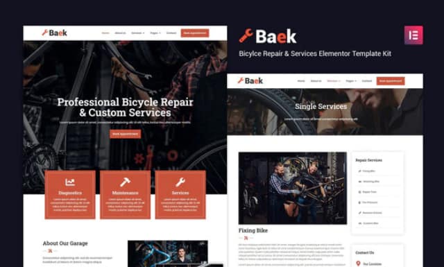 Baek - Bicycle Repair and Service Elementor Template Kit