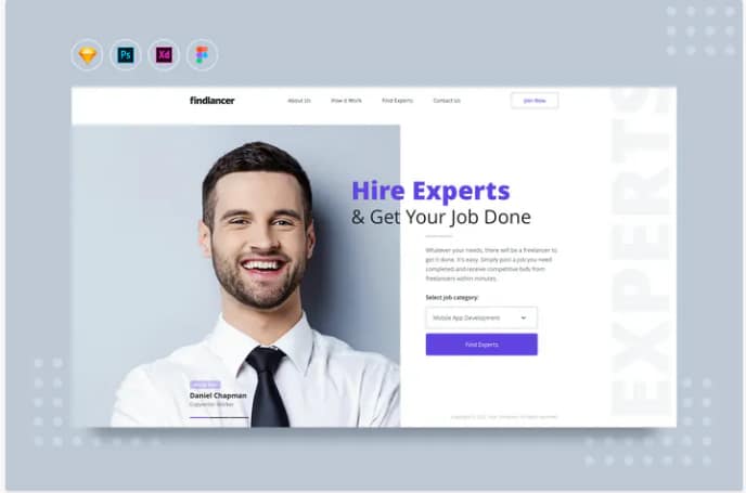 DailyUI.V15 Freelancer Hiring Website UI Template