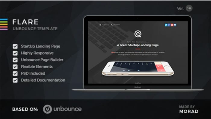 Flare - Unbounce Startup Landing Page
