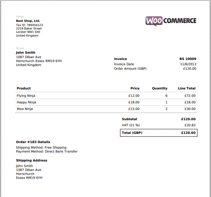 WooCommerce PDF Invoices