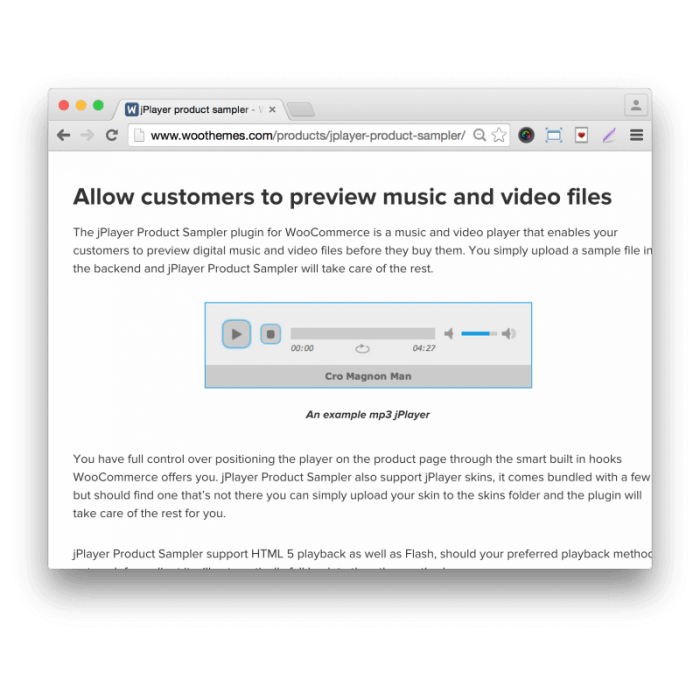 WooCommerce jPlayer Product Sampler